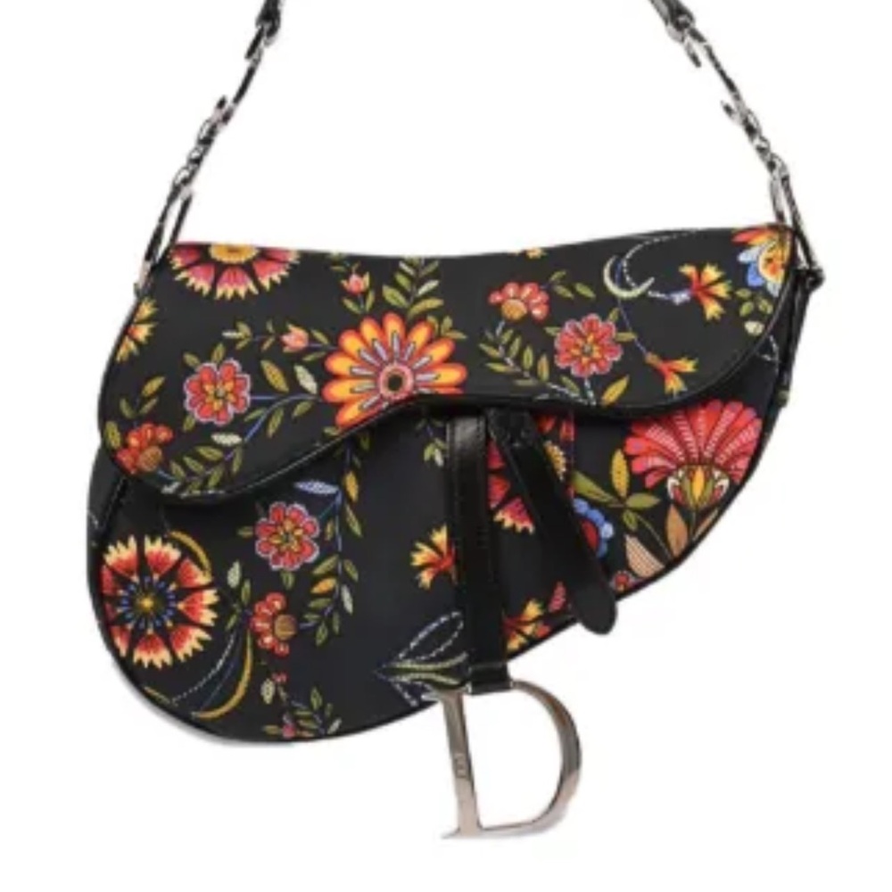 Christian Dior Floral Canvas and Leather Saddle Bag